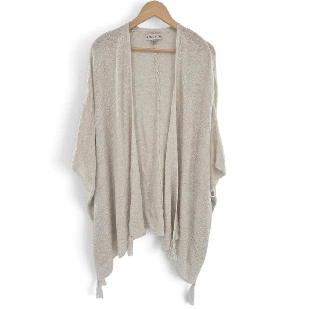 Knox Rose Open Front Cardigan Women Large Cream Tassel Fringe Boho Winter Layer